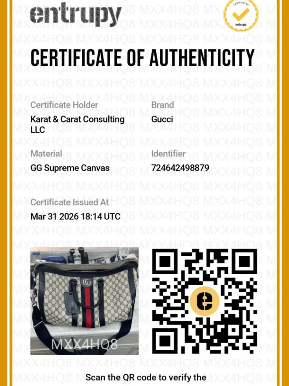 Gucci GG Supreme Boston Medium Duffle Bag w/ Entrupy